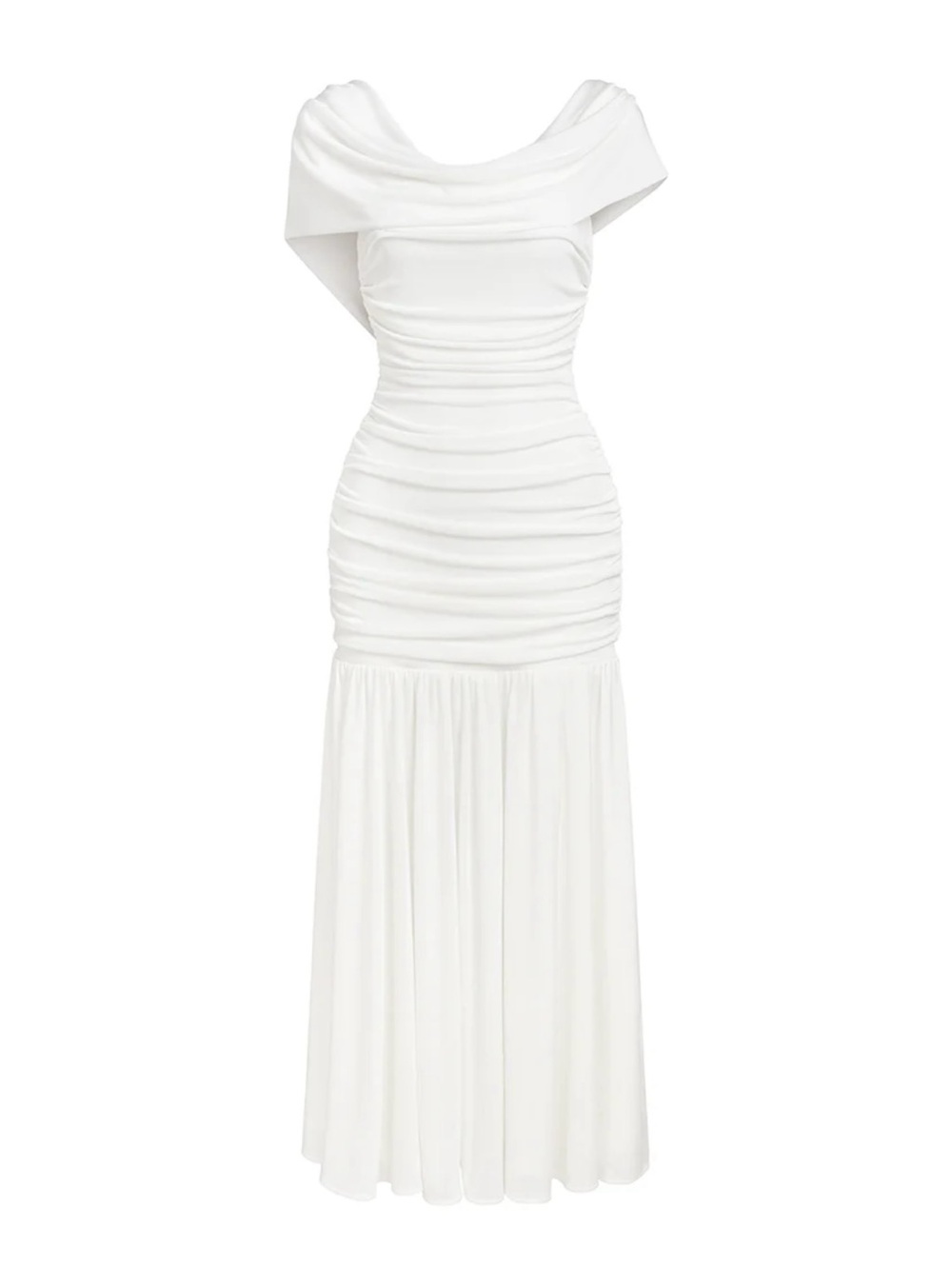 Midsize White Scoop Neck Midi Bridal Elopement Dress with Drop Waist